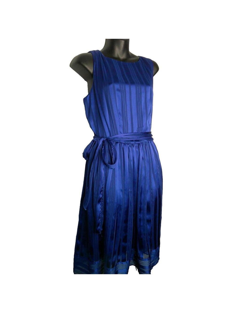 Luxe by Carmen Marc Valvo Blue Striped Sleeveless Dress Size 14 - Picture 2 of 8